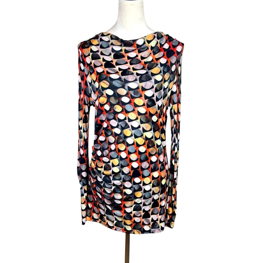 Luisa Cerano Multicolor Geometric Patterned Sheer Long Sleeved Mini Party Dress